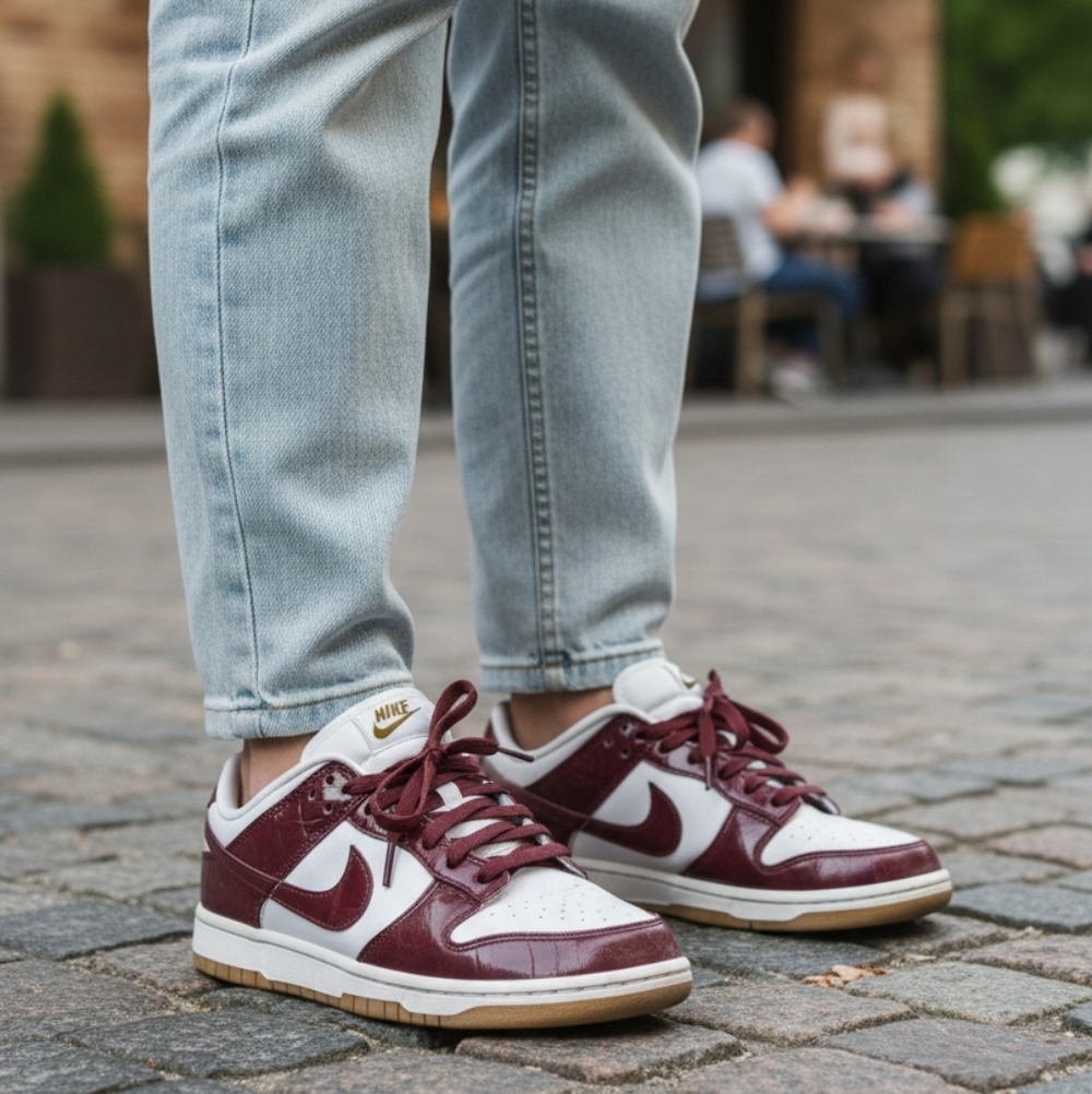 Nike Dunks Low Lx White and Burgundy Sneakers Glossy Dark Team Red Croc Size 9 - Picture 3 of 12